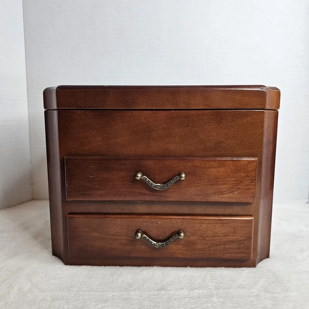 Mele & Co. 3 Tier Jewelry Box Large Wood Walnut Multi Compartments
